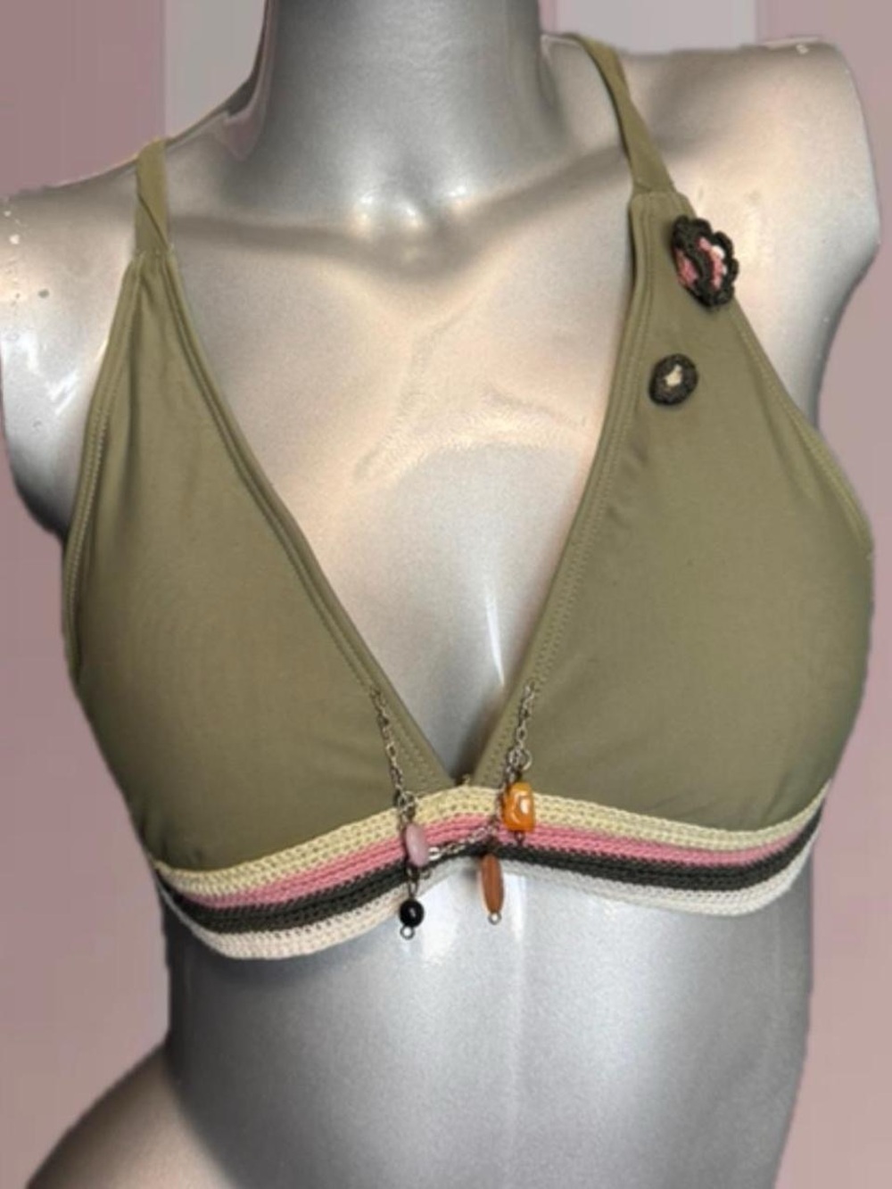 Powder Room Y2K Green/Pink Beaded Bikini Top